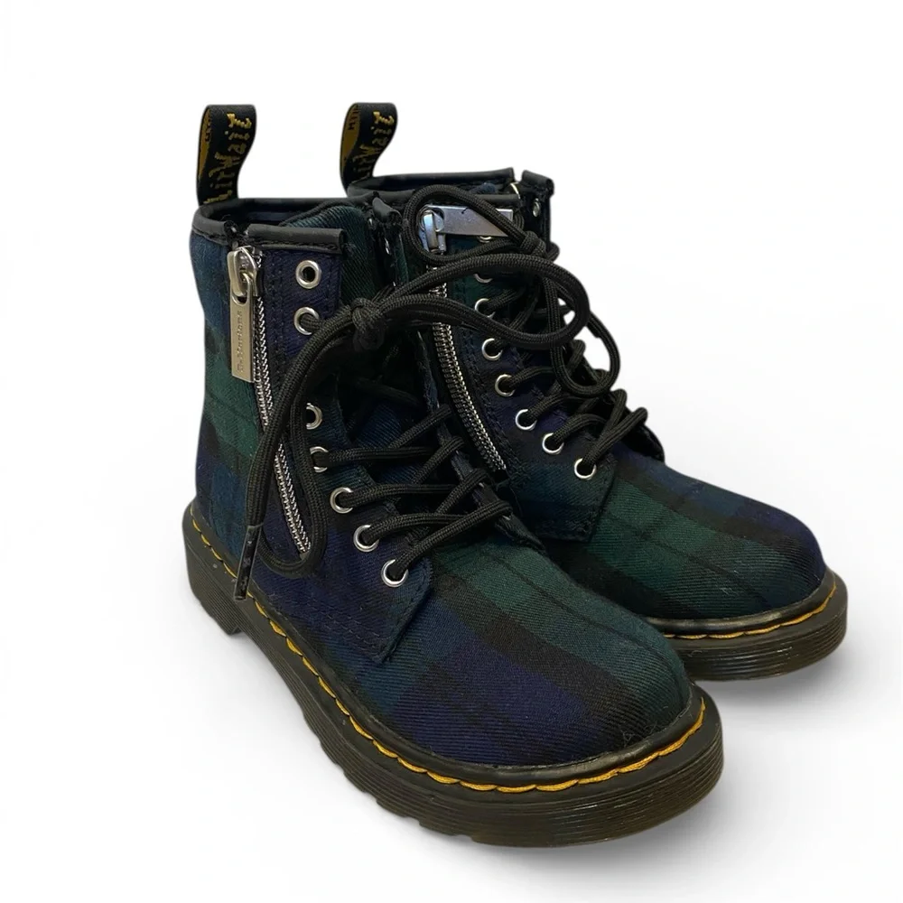 Dr. Martens Kids 1460 Zip Tartan Lace Up Boots - Size 12